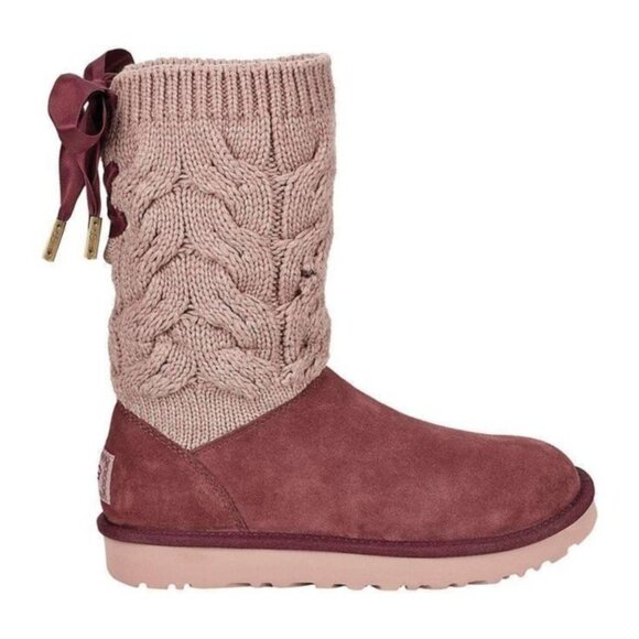 UGG Size 6 Cordovan Kiandra Chunky Cotton Knit Brushed Suede Lace Up Ankle Boots - Picture 1 of 16